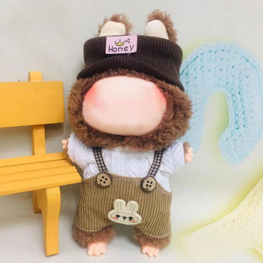 Labubu 17cm First-Gen Doll Outfit Set: Cute Dress-Up Plush Hat & Vinyl Clothes.
