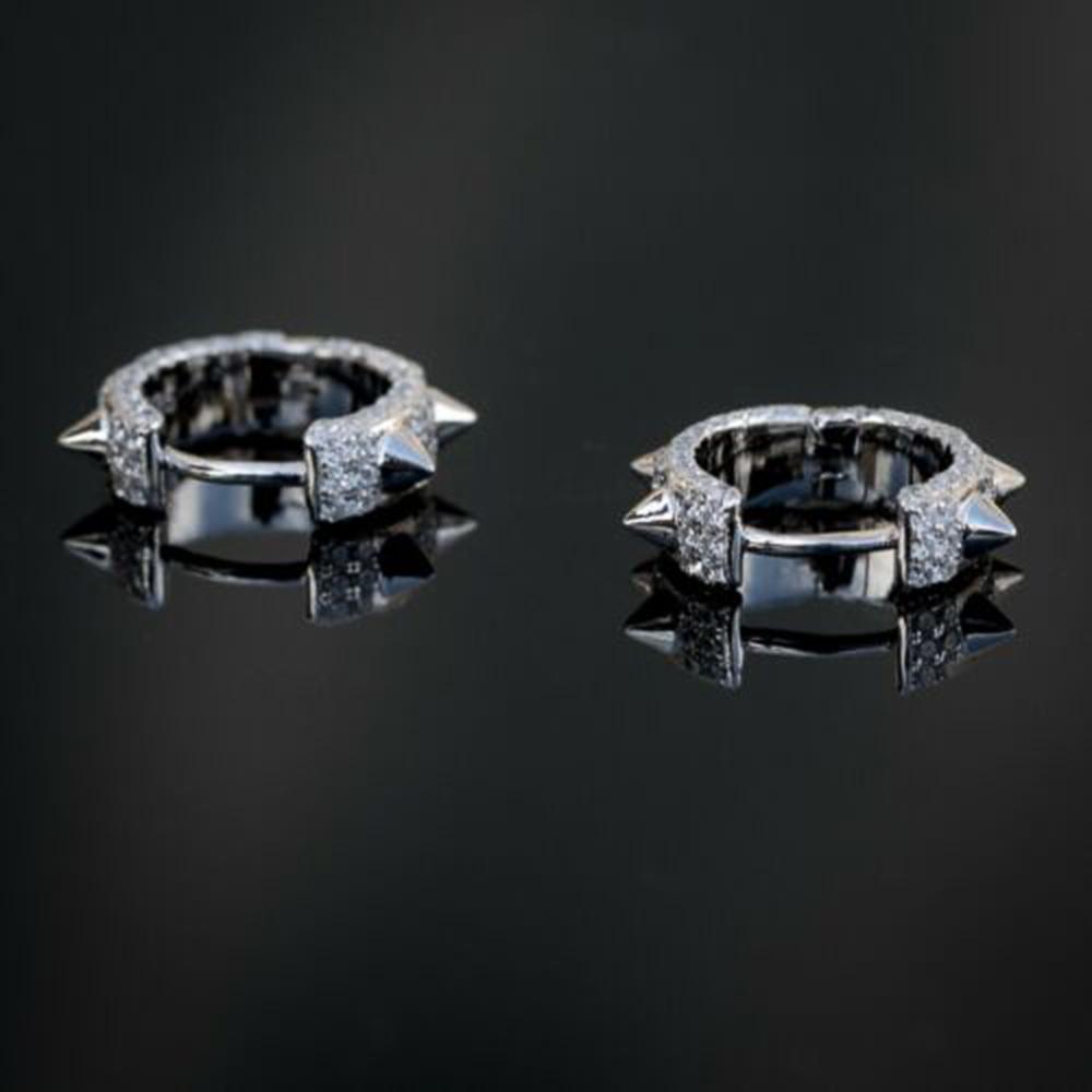 New Hiphop Rivet Small Hoop Earrings for Women Shiny Cubic Zirconia Stylish Female Accessories Silver Color Geometric Jewelry