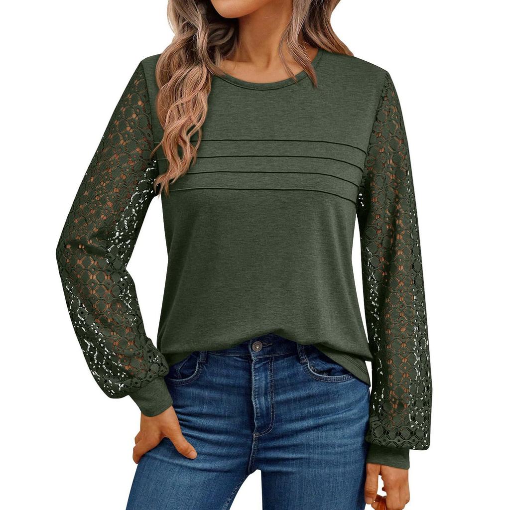 Womens Long Sleeve Work Shirts Lace Tops Fall Fashion Lightweight Sweaters Business Casual Blouses