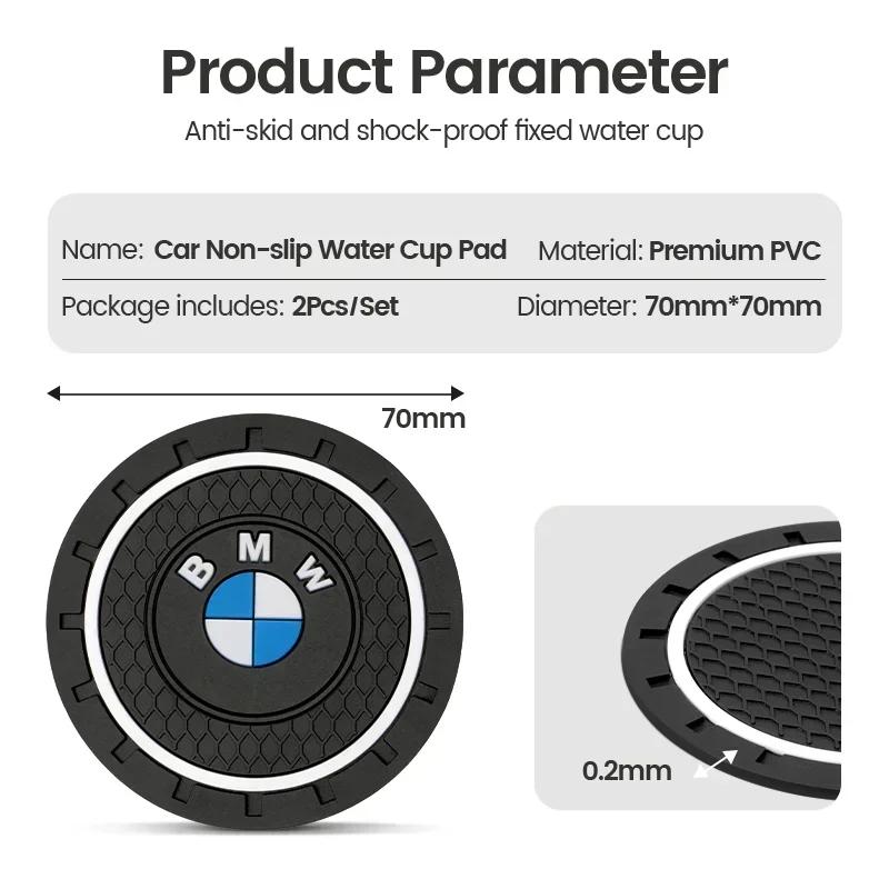 For BMW 2Pcs Car Cup Coaster Waterproof Non-Slip Water Cup Pad Holders Car Interior Accessories For BMW E46 E90 E60 F10 F30 G30