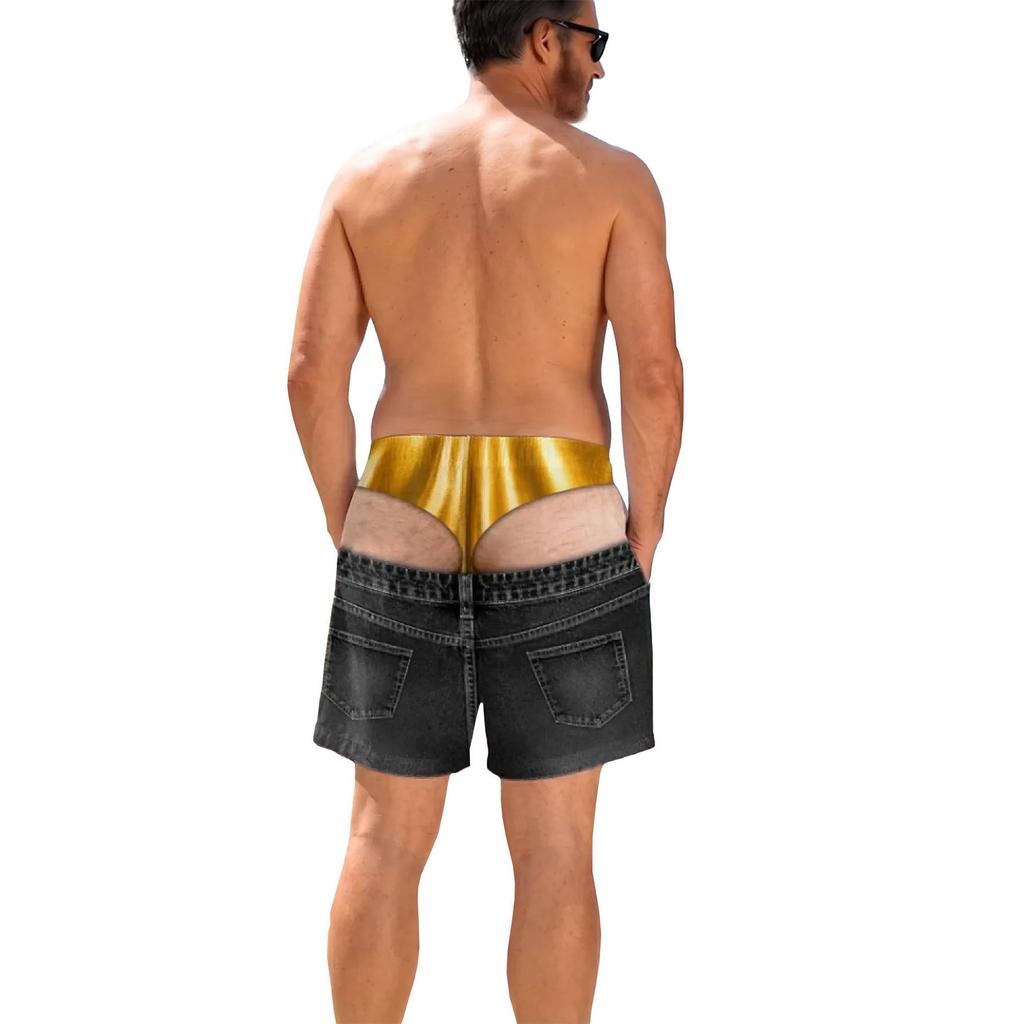 Men's Fun Print Waist Swim Trunks and Beach Shorts with Elastic Waistband