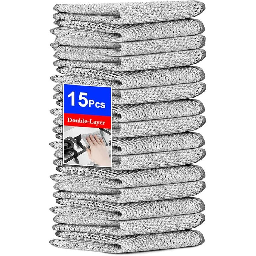 15PCS Multipurpose Wire Dishwashing Rag,Non Scratch Wire Dishcloth, Reble Steel Wool Scrubber,Non-Scratch&Quick-Drying&Odor-Resistant Multi-Purpose