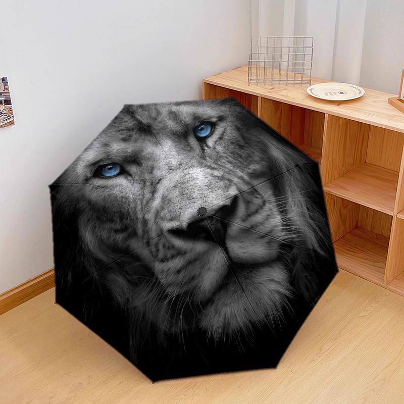 1 PC Automatic Folding Umbrella - Fierce Lion Pattern, Portable & Foldable Design with 8 Ribs, Christmas Birthday Gifts