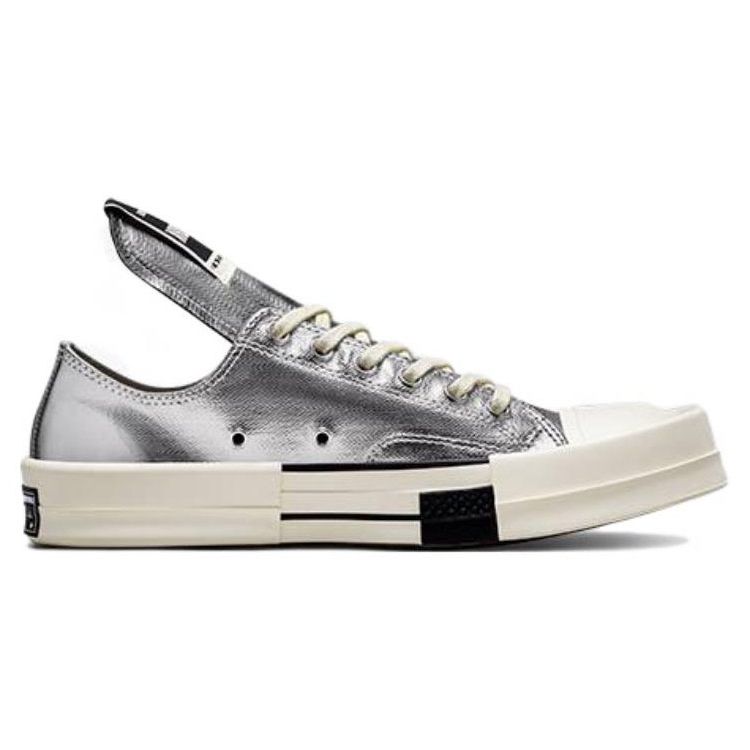 Rick Owens X Converse TURBODRK Chuck 70 Low Silver Lacquer Unisex Sneakers Egret Black A01292C
