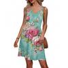 Women's Summer V-neck Casual Beach Vacation Style Retro Floral Print Sleeveless Patchwork Dress