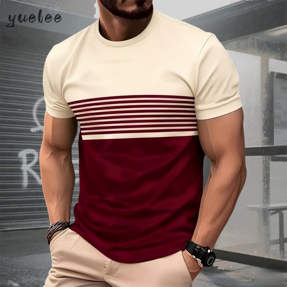 Summer Men's Classic Men's Fashion 3D Men's 3D Stripe Printed Short Sleeve T-shirt Plus Size Men's Clothing