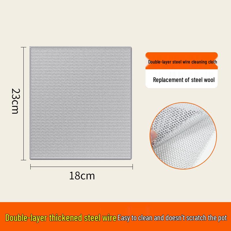 Silver Thread Double-Layer Scouring Pad: Thick, Non-Scratch, Degreasing, Water-Absorbent, Wear-Resistant Dishwashing Towel.