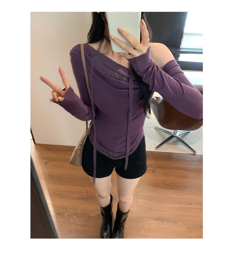 Spicy Girl Halter Neck Lace Ribbon Top 2025 – Chic, Stylish Women's T-Shirt with Pure, Elegant Design