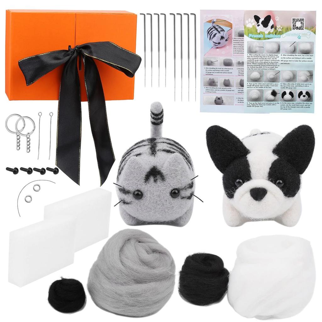 Animali Gatto Cane Set Fai da Te Feltro ad Ago con Tappetino in Schiuma per Progetto Artigianale Kit Forniture per Feltro ad Ago Principianti con Strumenti