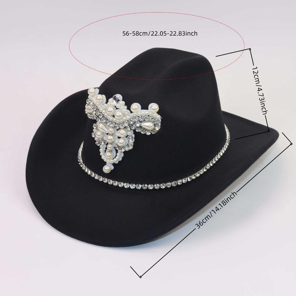 European and American big pearl rhinestone bright diamond western cowboy top hat men and women travel party casual jazz hat felt hat