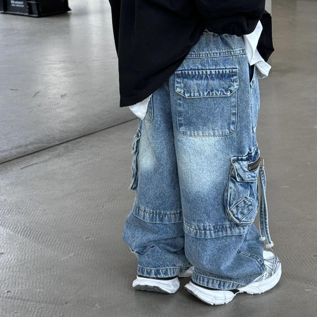 Spring Autumn Baby Children Denim Pants Cargo Jeans Boy Casual Handsome Length Pocket Pants