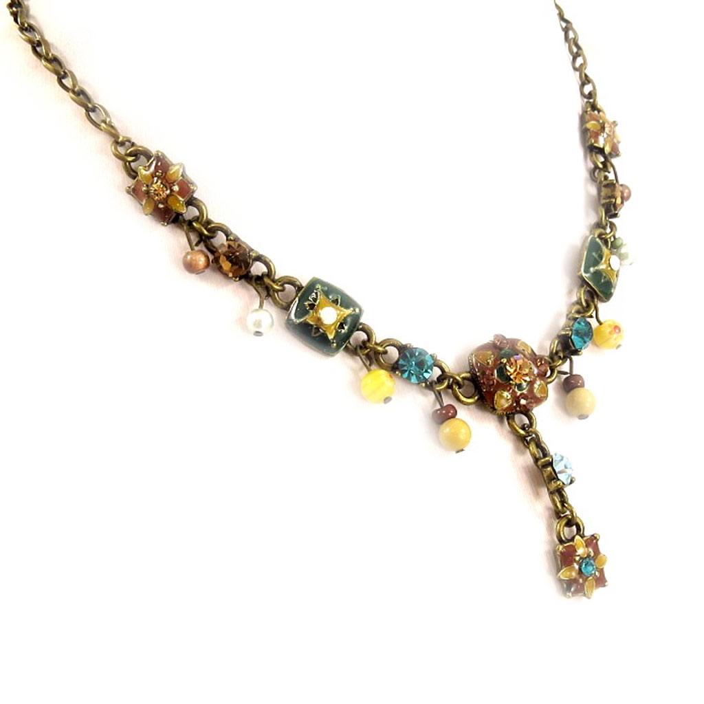 Les Trésors De Lily [D3962] - Brown / Turquoise 'Luxor' Designer Necklace