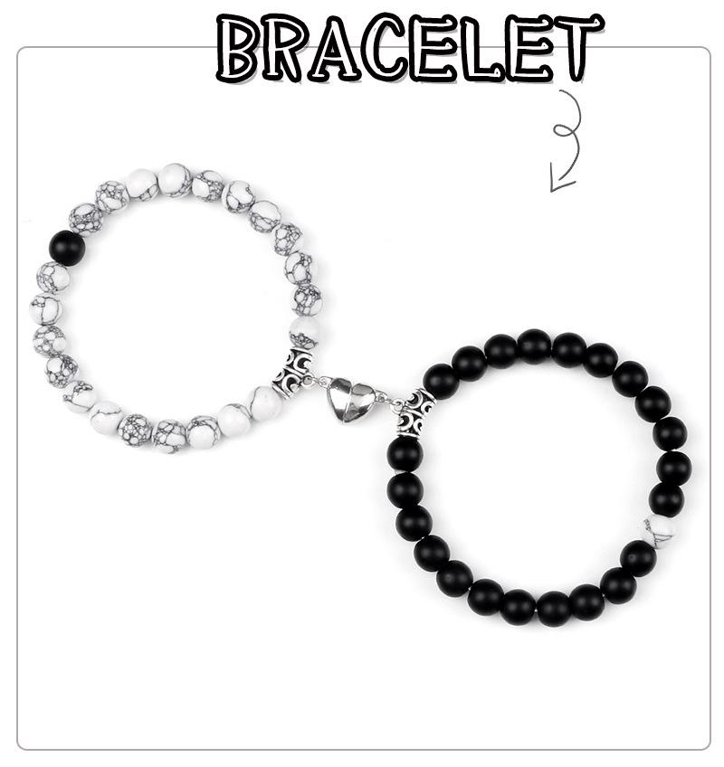 Популярный комплект украшений из 4 предметов: Парный браслет с магнитом из натурального камня и шестиугольное ожерелье