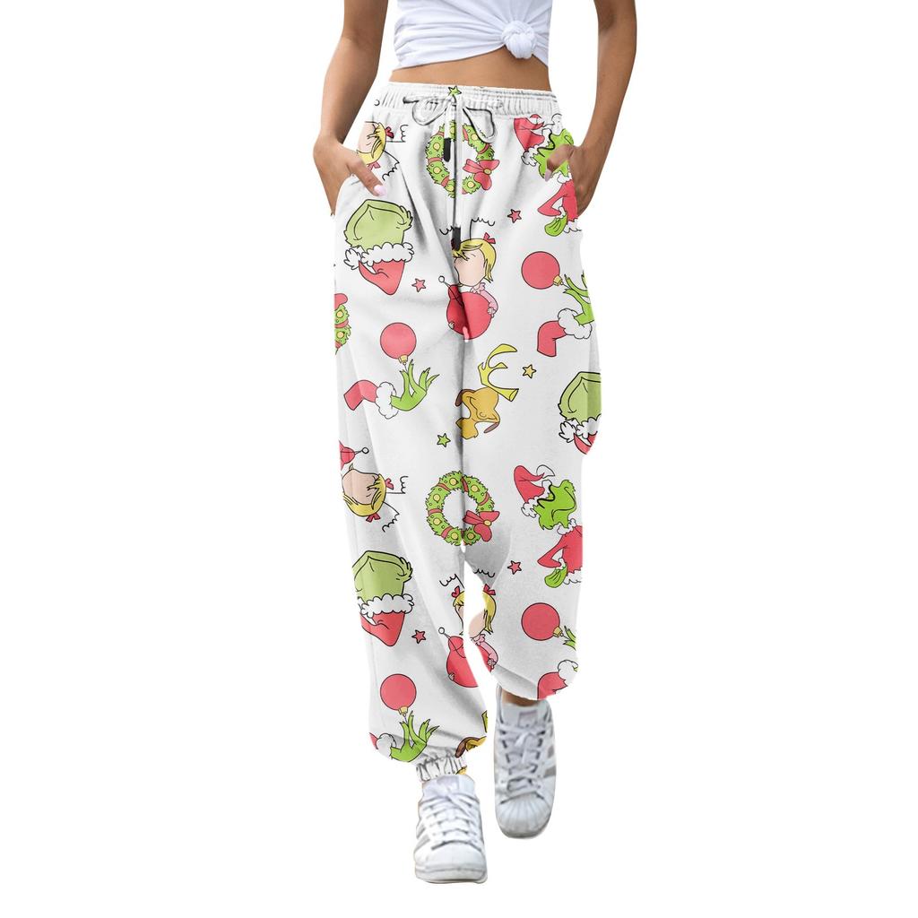 Women's Fashion Christmas Loose Drawstring Waist Solid Color Casual Sports Pants