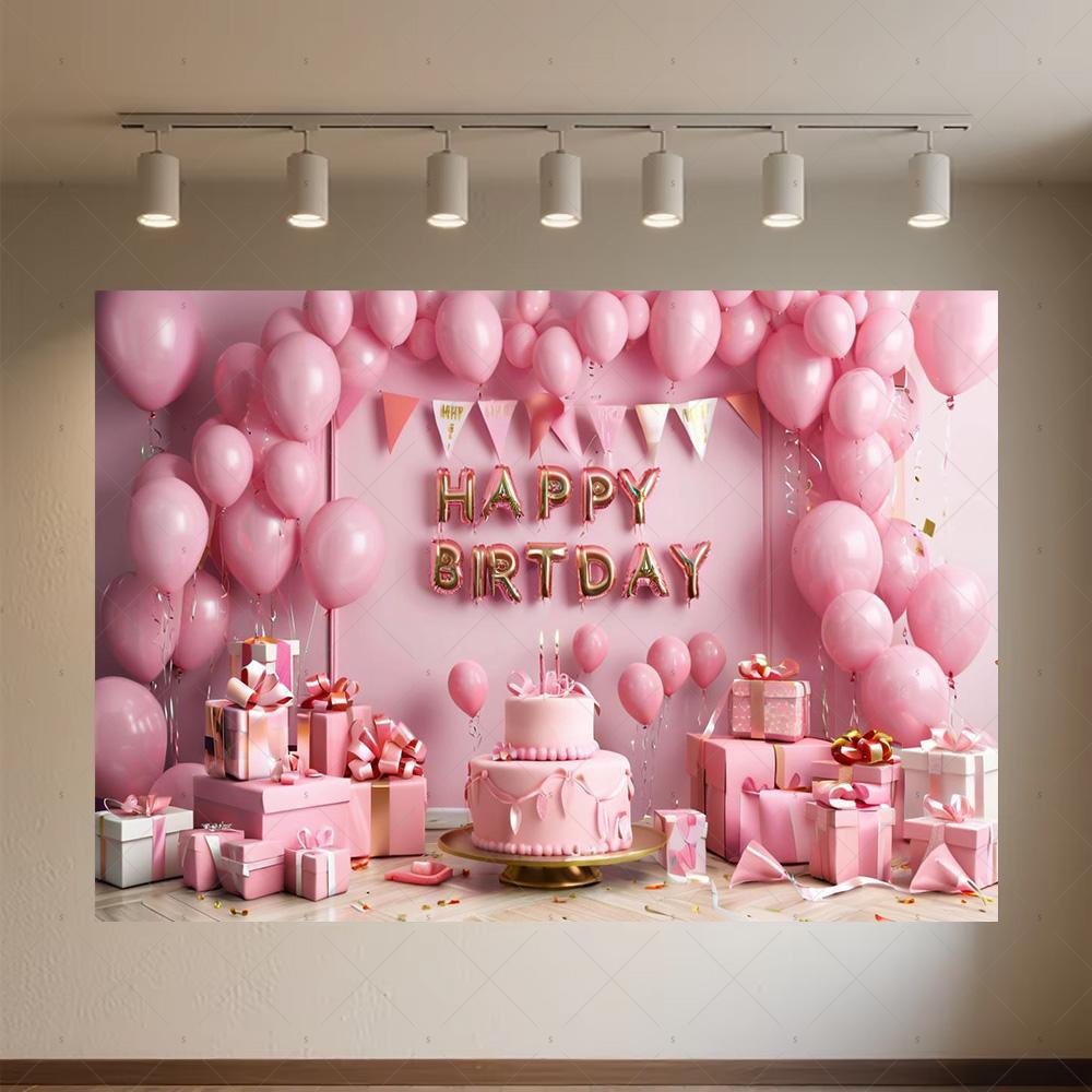 Crown Pink Balloons Background Banner Girls Birthday Party Decorations Flower Photography Backdrop Supplies Photo Shoot Props