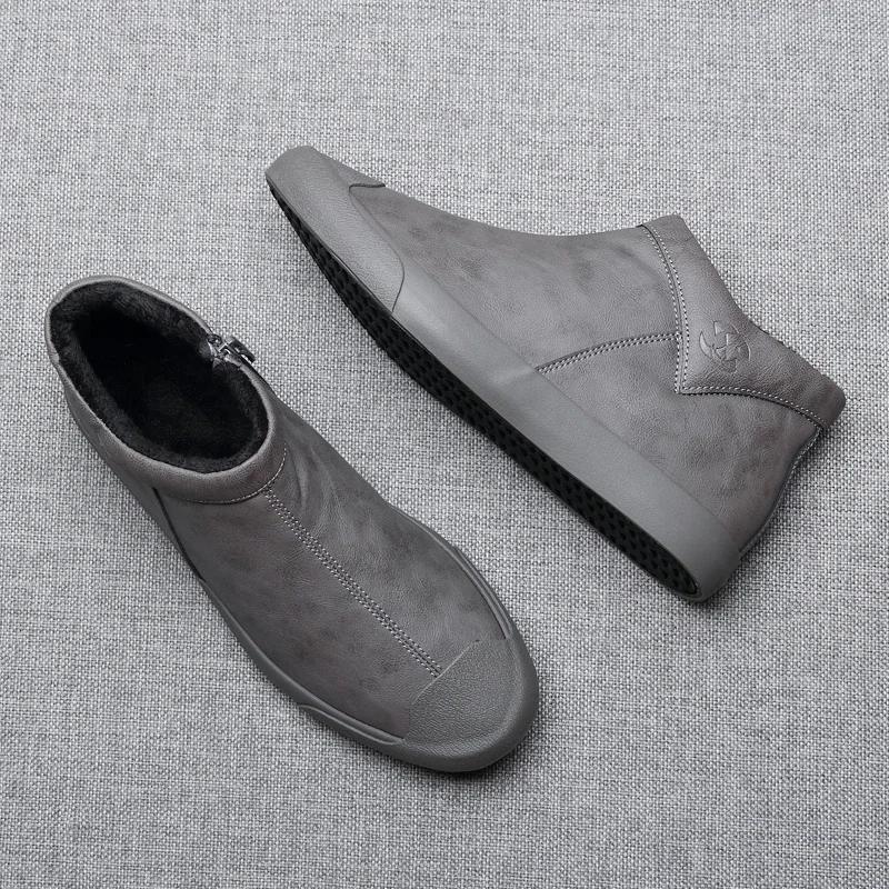 Mens Winter Boots Shoes for Men Fashion Boots Simple Style Warm Plush Leather Casual Shoes Man High Tops Ankle Boots