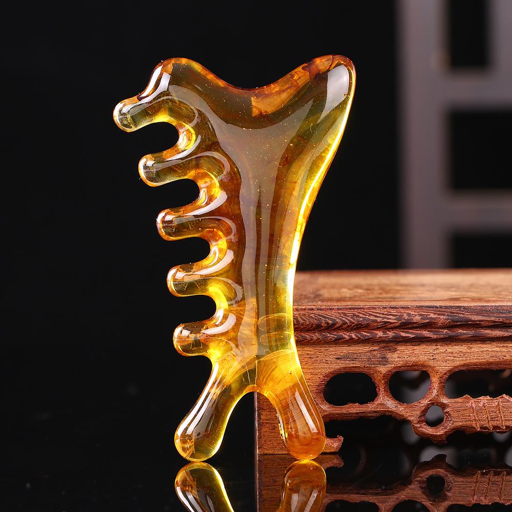 Resin Multifunctional Four-in-One Gua Sha and Massage Comb - Sandalwood Facial and Head Therapy Tool