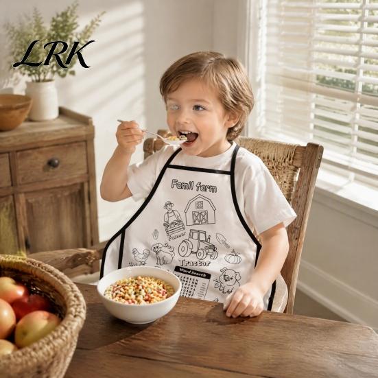 Childrens Drawing Apron Kids DIY Coloring Apron, Washable Food Animal Theme Painting Fabric Color Your Own for Toddlers Boys Girls Children