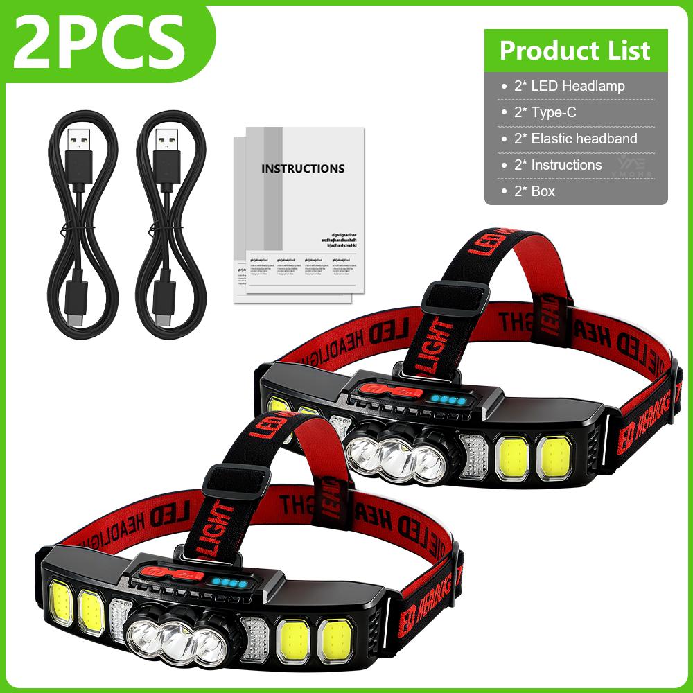 USB C Rechargeable COB LED Headlamp Powerful Headlight 18650 Super Bright Waterproof Head Torch For Outdoor Fishing Accessories