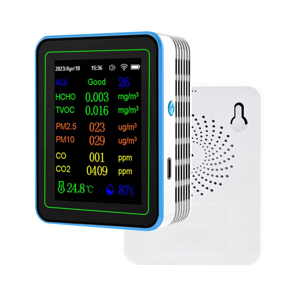 Quality Meter 12 In 1 WiFi CO2 TVOC HCHO Temp Humid Smart Detect Indoor Battery Powered with Time Display