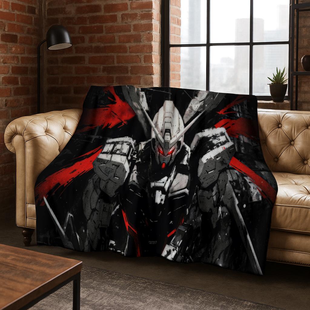 26 Style Gundam Cartoon Robot Flannel Blanket,Warm and Cozy Soft Throw Blanket for Home Bedroom Bed Sofa Picnic Office Cover