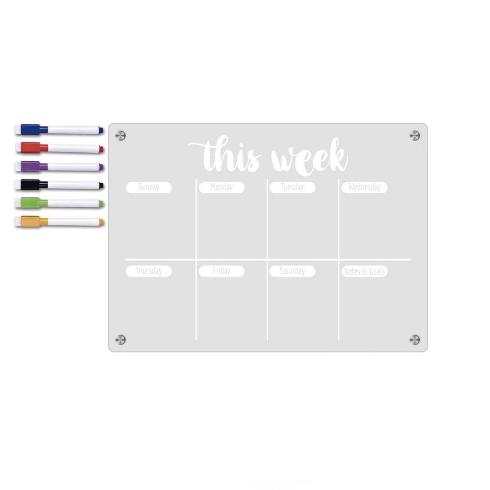 6 Markers Acrylic Erase Boards Magnetic Magnetic Fridge Calendar Planning Note Board  Fridge