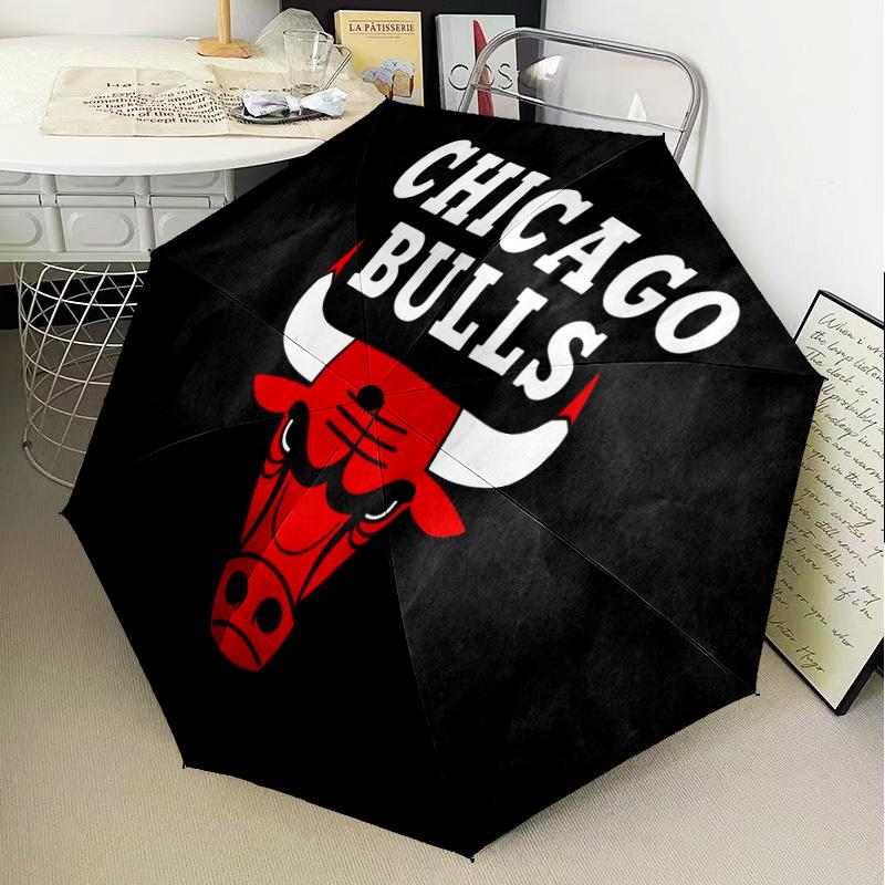 Chicago-Bulls Logo Automatic Folding Umbrella - 8-Rib Travel Umbrella with Auto Open/Close & Portable Gifts for Holidays or Birthdays