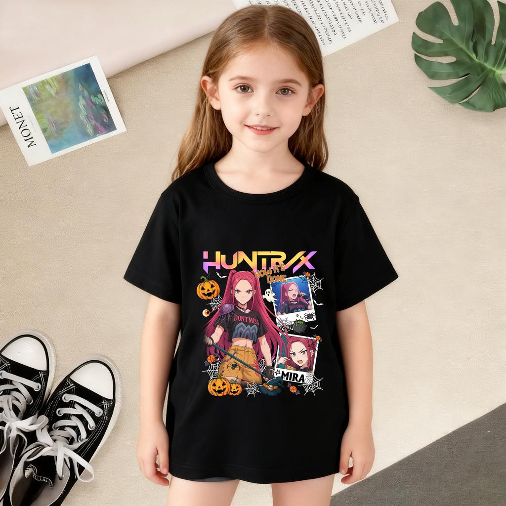 KPop Dämonenjäger Cartoon Print T-Shirts Mädchen Modisch Bequem Kurzärmlig Sommer Vielseitiges Alltags-T-Shirt