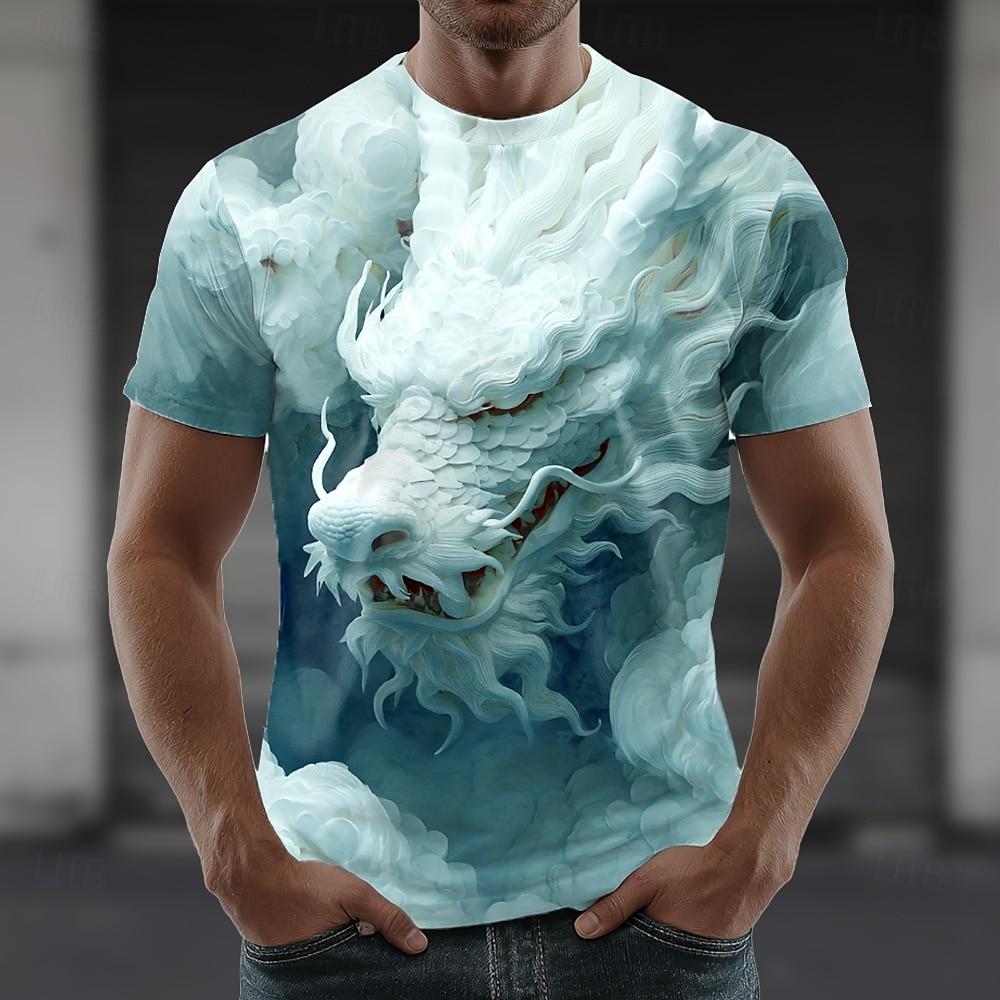 Herren Wolf Grafikdrucke Hemd T-Shirt Tee Kurzarm T-Shirt 3D Druck Rundhals Hemd Designer Freizeit Groß und Groß Täglich Urlaub Blau