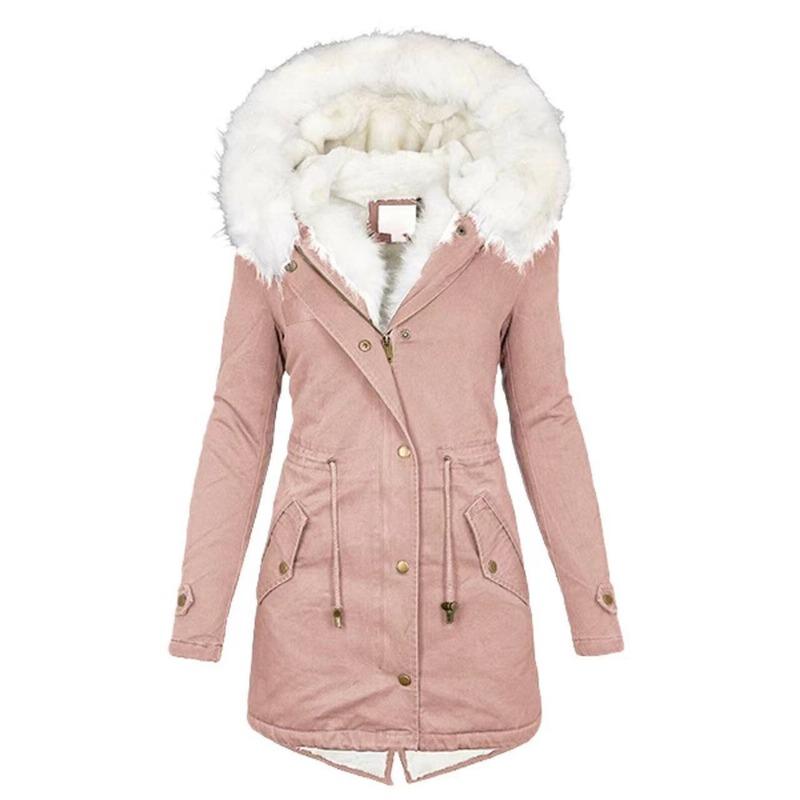 Large and Thickened Cotton Clothes, Medium and Long Pies In Autumn and Winter, Overcome Fur Collar Hooded Warm and Fleece Jacket for Women
