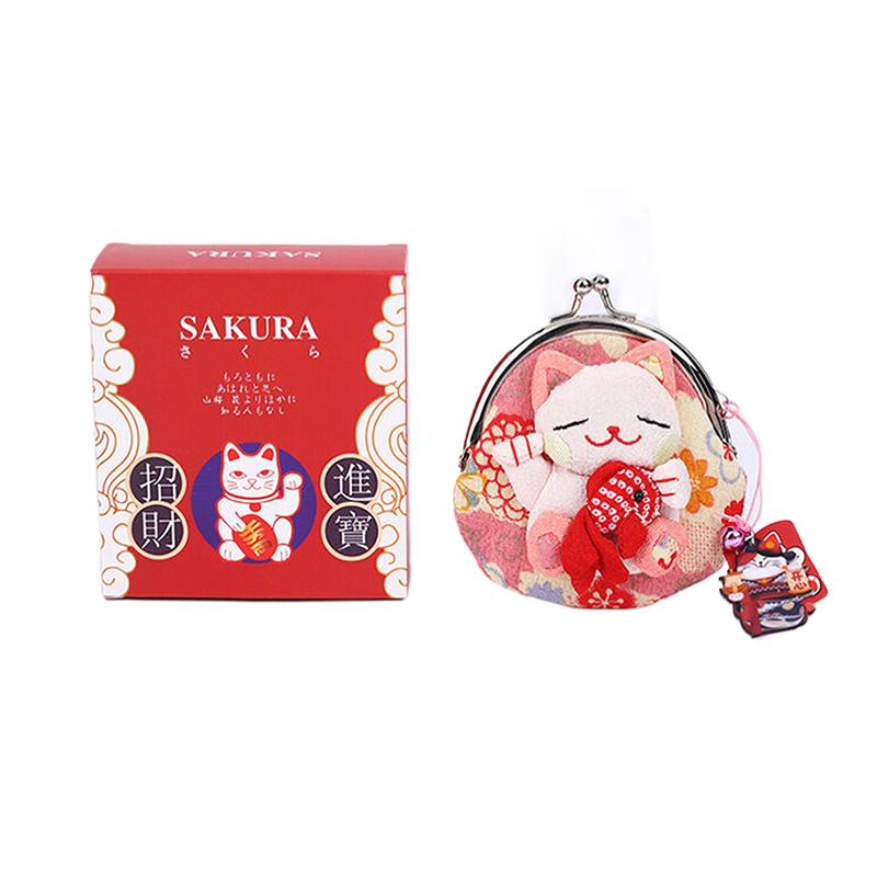 Lässiger Japanischer Stil Maneki Neko Geldbörse Puppe Brieftaschen Glückskatze Clutch Tasche Blumendruck PU Kartenhalter Outdoor