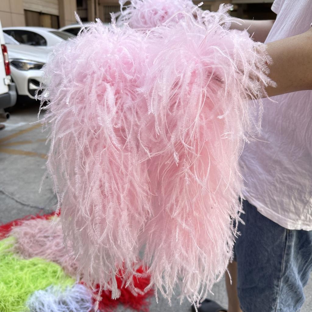 2M Red Ostrich Feathers Boa 1-10Ply Thick Natural Feather Shawl for Wedding Clothing Decoration Sewing Plumes Crafts Accessory