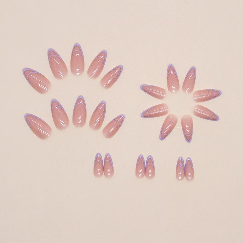 Taro purple hollow French almond nail European and American ins wind sweet cool girl wearing nail fake nails