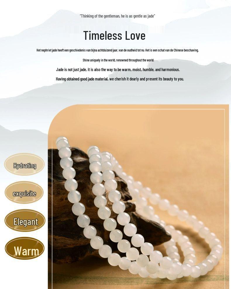 Sammlerstück Hetian Weißjade Mehrkreisarmband mit Schafsfett-Jadeperlen