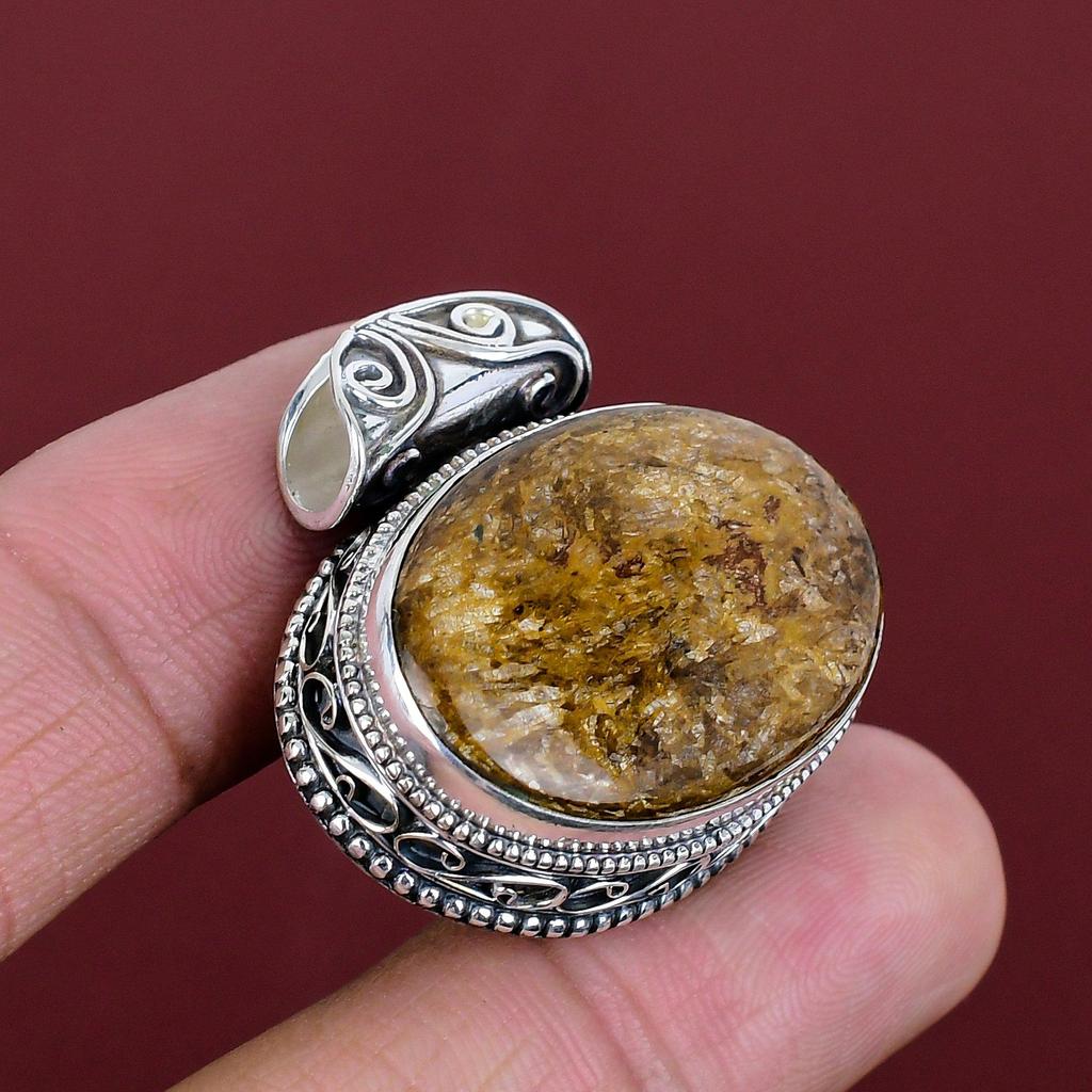 Bronzite Pendant Natural Gemstone Pendant Vintage Pendant Handmade Jewelry 925 Sterling Silver Pendant Birthstone Jewelry Engagement Gifts