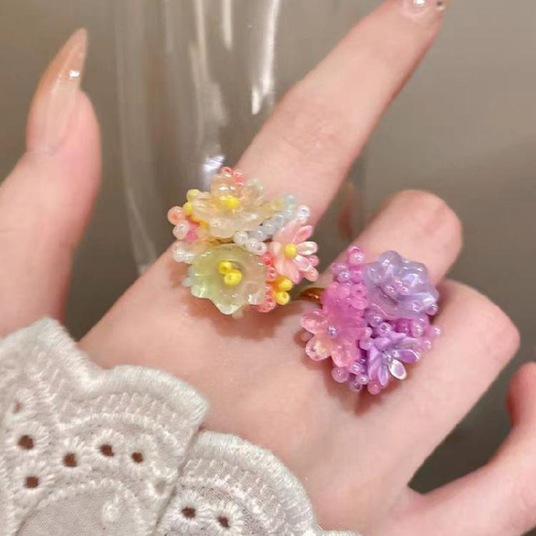 Pierścionki z Hortensjami Regulowane Biżuteria Modowa Otwierane Pierścionki Tekstura Żywicy Odpowiednie do Codziennego Noszenia lub na Specjalne Okazje