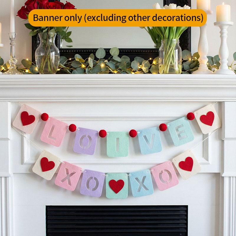 Neue Rot-Rosa Herz Filzblumen-Girlande Banner Für Valentinstag Hochzeit Verlobung Party Dekoration Und Heimdekoration