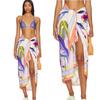 Damen bedruckter Sarong Rock Einteiler Bindeseite Strand Wickeltuch, Leichte Badebekleidung Überwurf für Urlaub 0983