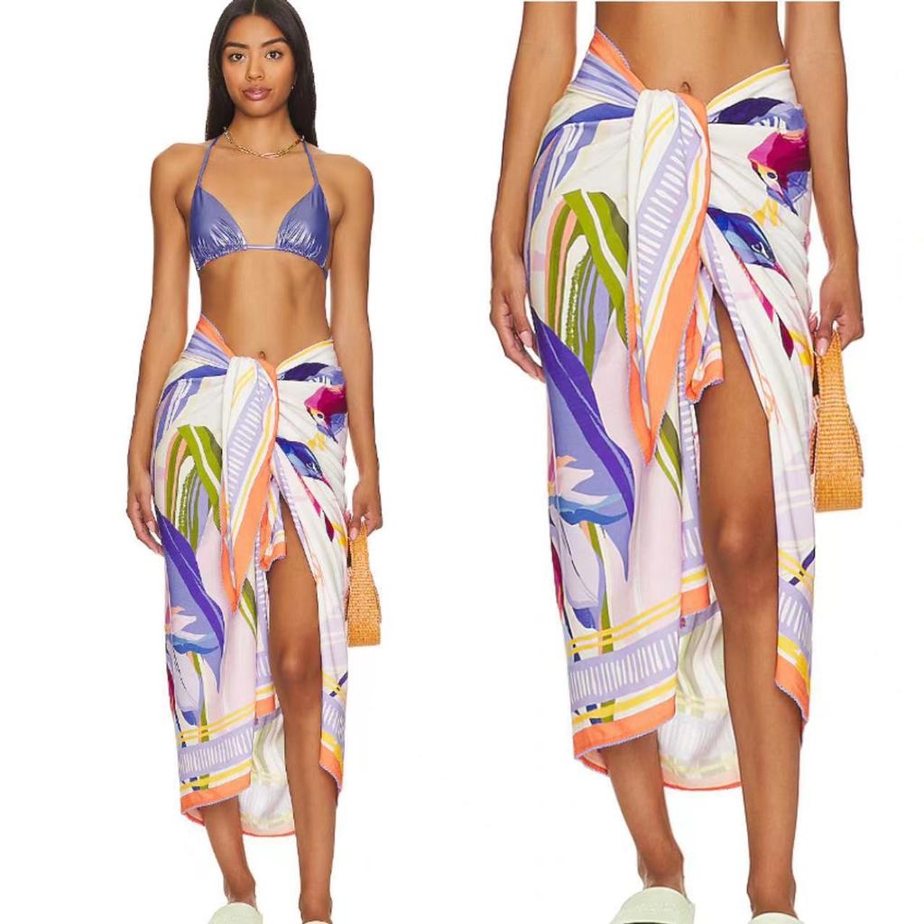 Damen bedruckter Sarong Rock Einteiler Bindeseite Strand Wickeltuch, Leichte Badebekleidung Überwurf für Urlaub 0983