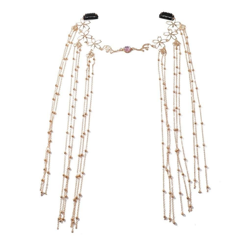 Golden Rhinestone Head Chain Long Tassel Forehead Chain Fashion Retro Hairpin  Women's Hair Jewelry