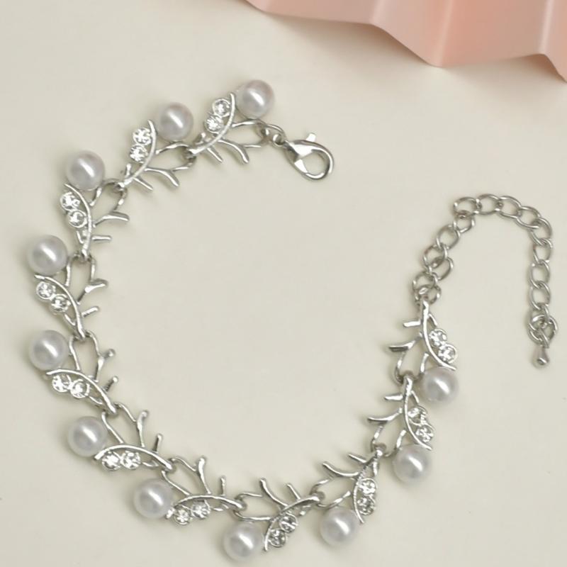 Elegant Faux Pearl Rhinestone Necklace Earrings Bracelet Bridal Jewelry Gift Jewelry Sets Women Wedding Dinner Dress Accessories