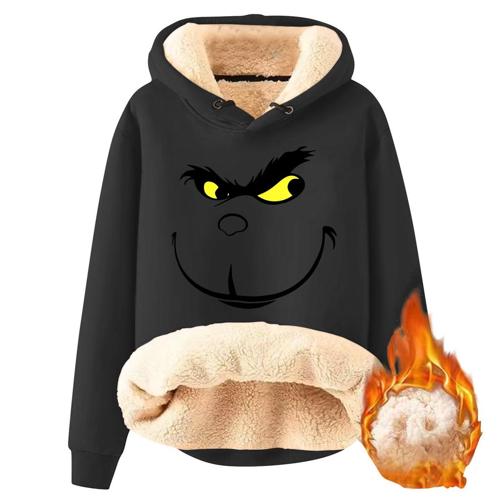 Sweat-shirt à capuche rembourré épais et chaud à imprimé de Noël pour femme