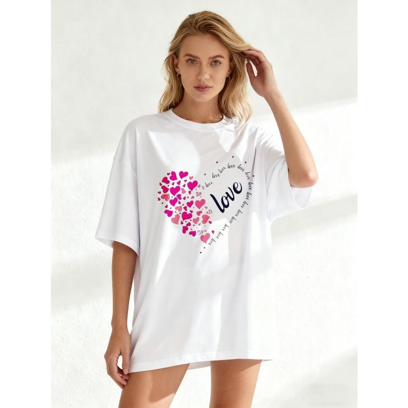 Black Oversized T Shirt With Pink Heart Pattern And Love Text For Casual Wear