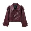 Womens Oversized Shoulder Motorcycle Leather Jacket Short Fit Streetwear Biker Style With Patchwork Detail