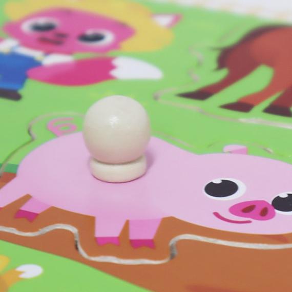 KC-Certified -  Pinkfong Wooden Peg Puzzle – Fruit , Farm Animal (4 Pieces) (3 Options)