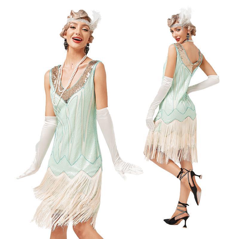 Dvouvrstvé třásňové šaty Gatsby Cocktail Party s výstřihem do V