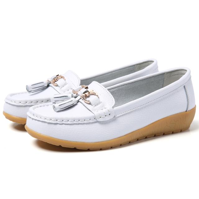 Shoes Women Big Size 44 Loafers Genuine Leather Casual Shoes Flat Comfortable Walking Shoes Slip On Moccasin Shoes Trend Sneaker