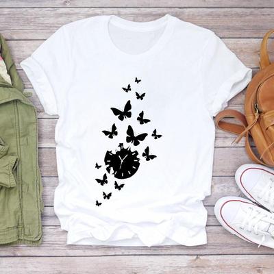 Schmetterling Damen Print T-Shirt Lässig T Tee Vintage 90er Top Mode Kleidung Cartoon Print Dame Weibliche Kleidung Grafik Kurzarm T-Shirt
