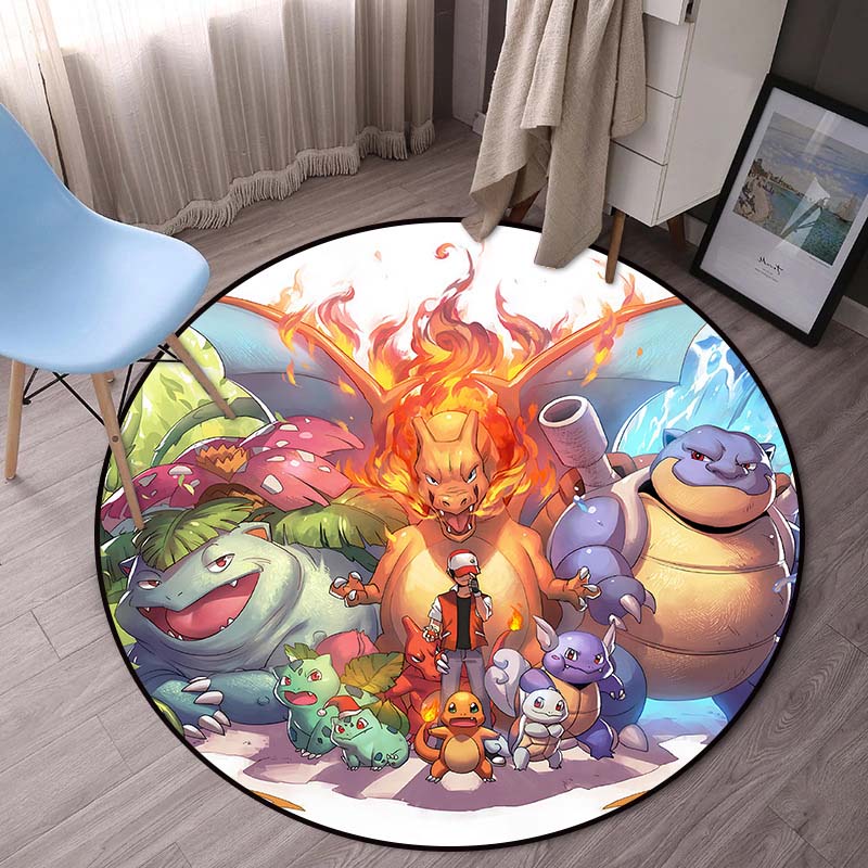

Non-Slip Round Carpet Rug Pokemon Rugs Cartoon Gaming Mat Pokemon Carpets Floor Mat Carpet Cute Floor Rug Bedroom Rug Diameter 60cm