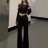Women's Black High Waist Slimming Micro Flare Jeans - Versatile Korean Style for Spring & Autumn